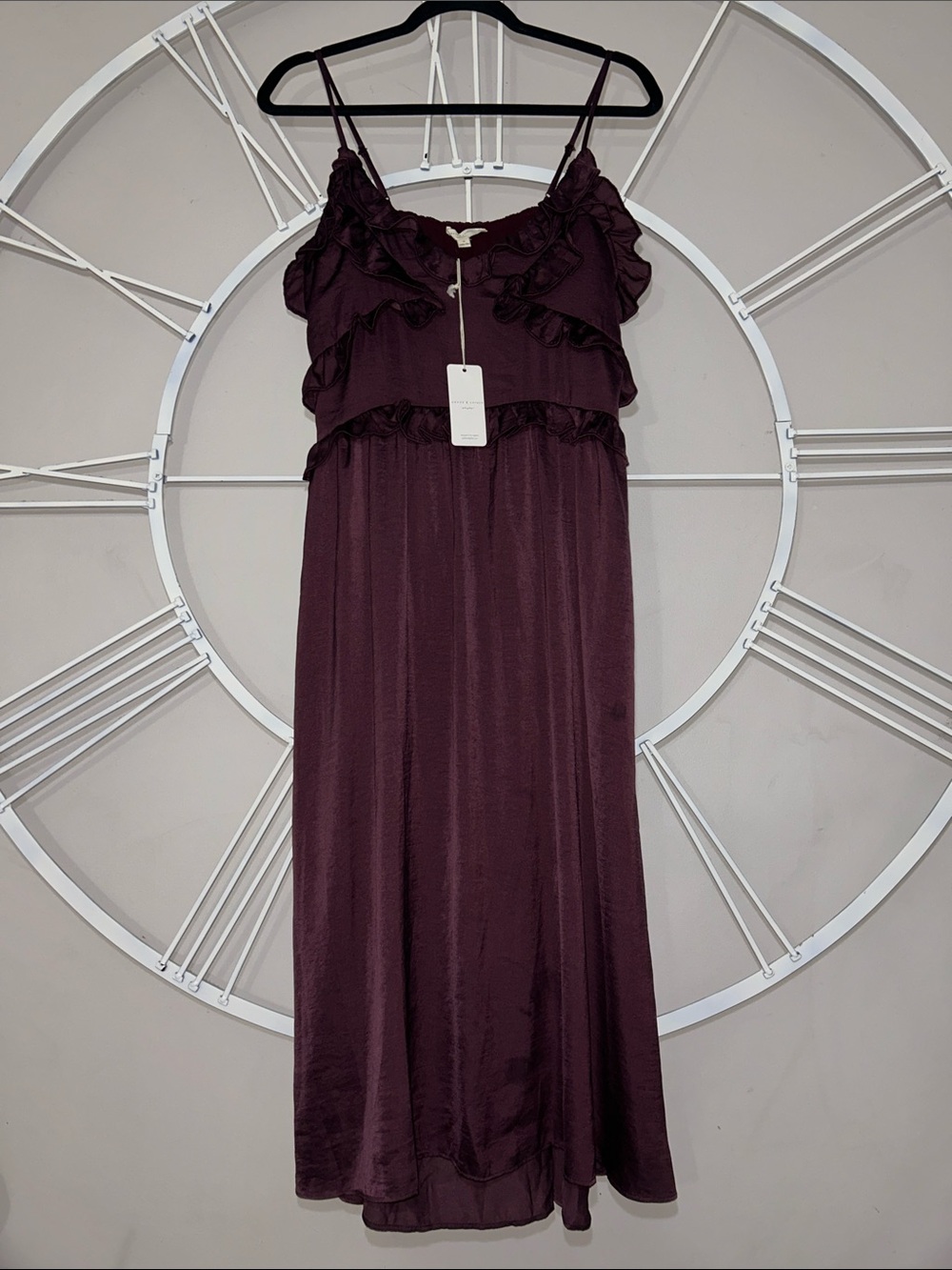 NWT Grade & Gather Body Language Ruffled Spaghetti-Strap Midi Dress in Merlot